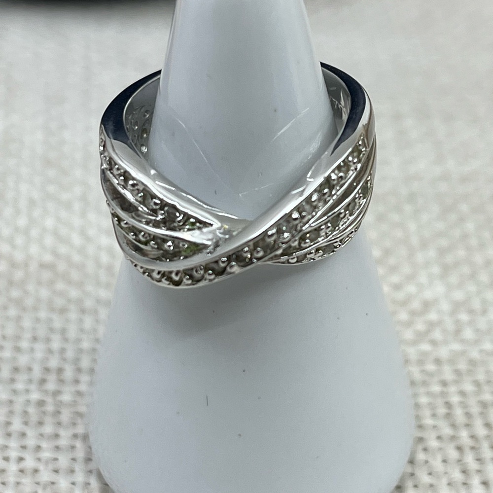 Vintage HAN 925 Sterling Silver Criss-Cross CZ Band Ring – Size 6.75 - Picture 13 of 17